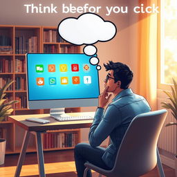 A thought-provoking artwork representing the concept "Think before you click"