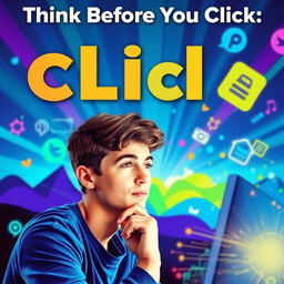 A visually striking poster with the phrase 'Think Before You Click' boldly displayed at the top