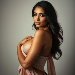 A stunning artistic portrayal of a woman inspired by the aesthetics of Mia Khalifa, featuring elegant and tasteful nudity that emphasizes beauty and empowerment