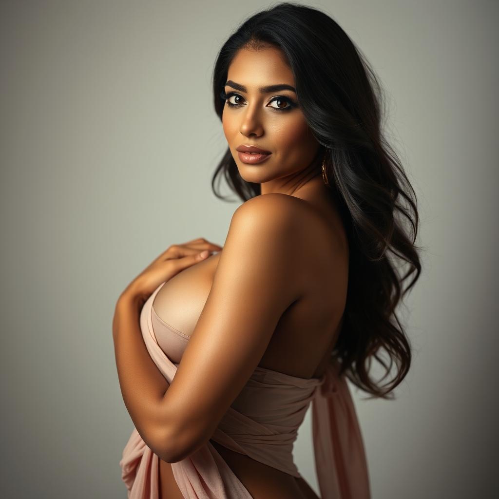 A stunning artistic portrayal of a woman inspired by the aesthetics of Mia Khalifa, featuring elegant and tasteful nudity that emphasizes beauty and empowerment