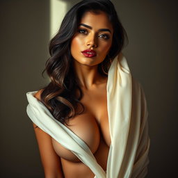 A stunning artistic portrayal of a woman inspired by the aesthetics of Mia Khalifa, featuring elegant and tasteful nudity that emphasizes beauty and empowerment