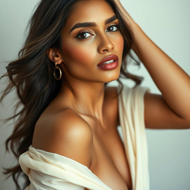 A stunning artistic portrayal of a woman inspired by the aesthetics of Mia Khalifa, featuring elegant and tasteful nudity that emphasizes beauty and empowerment