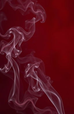 A luxurious deep red background with swirling black and white smoke elegantly dispersing through the scene