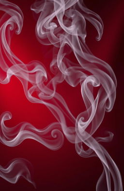 A luxurious deep red background with swirling black and white smoke elegantly dispersing through the scene