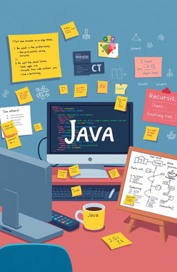 A vibrant illustration showcasing various tricky Java programming challenges, including problem-solving scenarios such as data structures, algorithms, and coding puzzles