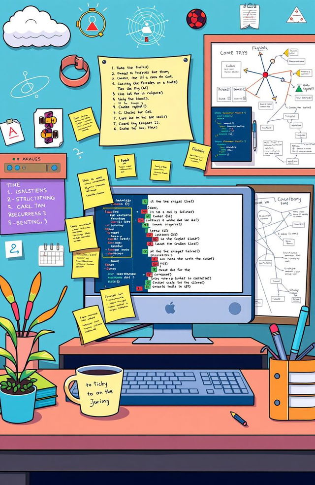 A vibrant illustration showcasing various tricky Java programming challenges, including problem-solving scenarios such as data structures, algorithms, and coding puzzles