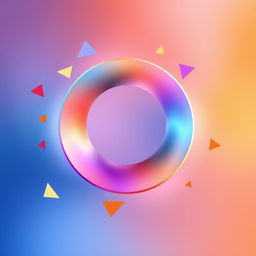 A vibrant abstract composition featuring a central circle that is creatively bent and warped, resembling a ripple effect, surrounded by colorful geometric shapes like triangles and squares