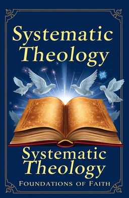 An illustrative cover for a systematic theology book, featuring a deep blue background symbolizing depth and spirituality