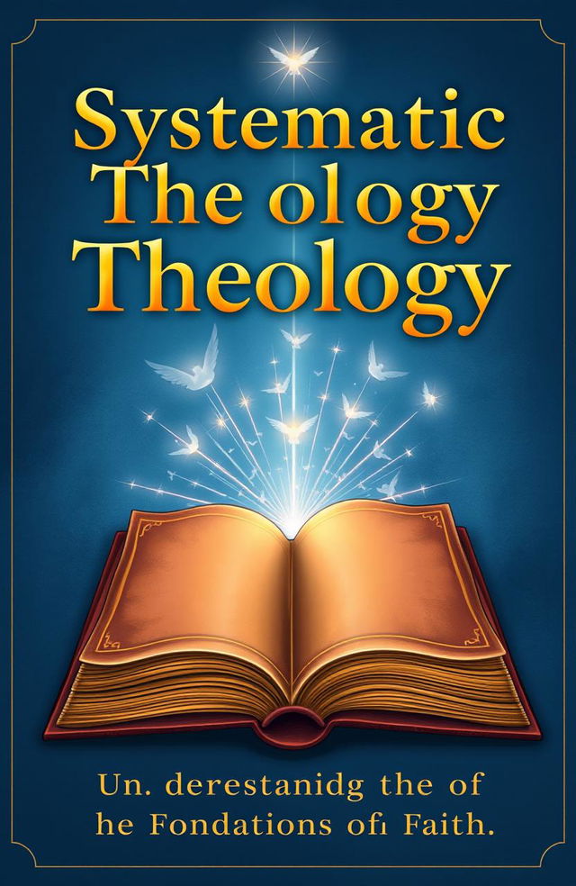An illustrative cover for a systematic theology book, featuring a deep blue background symbolizing depth and spirituality