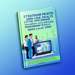 A polished and attractive book cover design for 'Strategi Praktis untuk Membawa Bisnis ke Level Baru', featuring the subtitle 'Tingkatkan visibilitas dan kepercayaan bisnis Anda dengan website profesional dari PRODUCTMASTER
