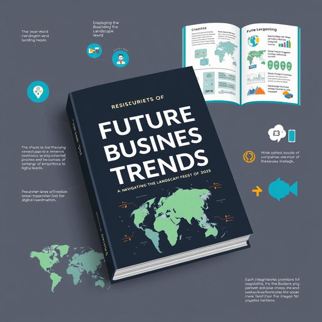 A thoughtful and insightful book concept titled 'Future Business Trends: Navigating the Landscape of 2025'