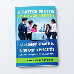 An elegant and visually appealing book cover for 'Strategi Praktis untuk Membawa Bisnis ke Level Baru', with the subtitle 'Tingkatkan visibilitas dan kepercayaan bisnis Anda dengan website profesional dari PRODUCTMASTER