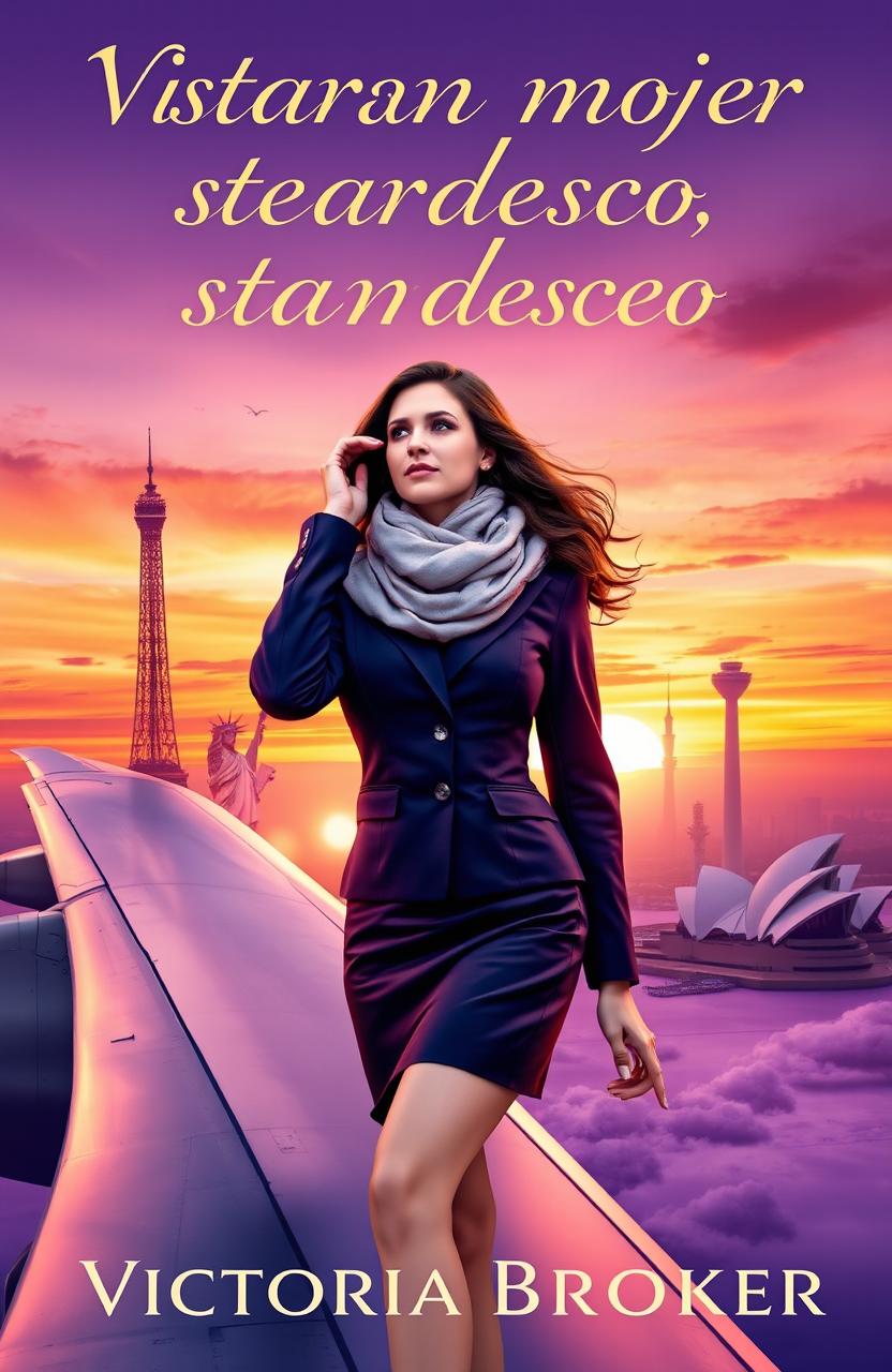 A captivating book cover for a romance novel titled 'Стань моей стюардессой' by Victoria Broker