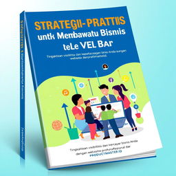 An engaging and modern book cover for 'Strategi Praktis untuk Membawa Bisnis ke Level Baru', with the subtitle 'Tingkatkan visibilitas dan kepercayaan bisnis Anda dengan website profesional dari PRODUCTMASTER