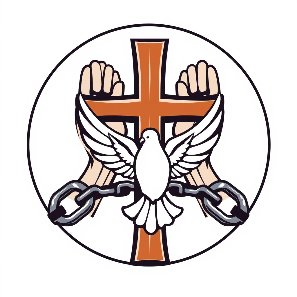A stylized logo featuring a central cross, with a gracefully depicted dove perched in front of it, symbolizing peace