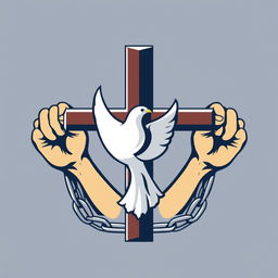 A stylized logo featuring a central cross, with a gracefully depicted dove perched in front of it, symbolizing peace
