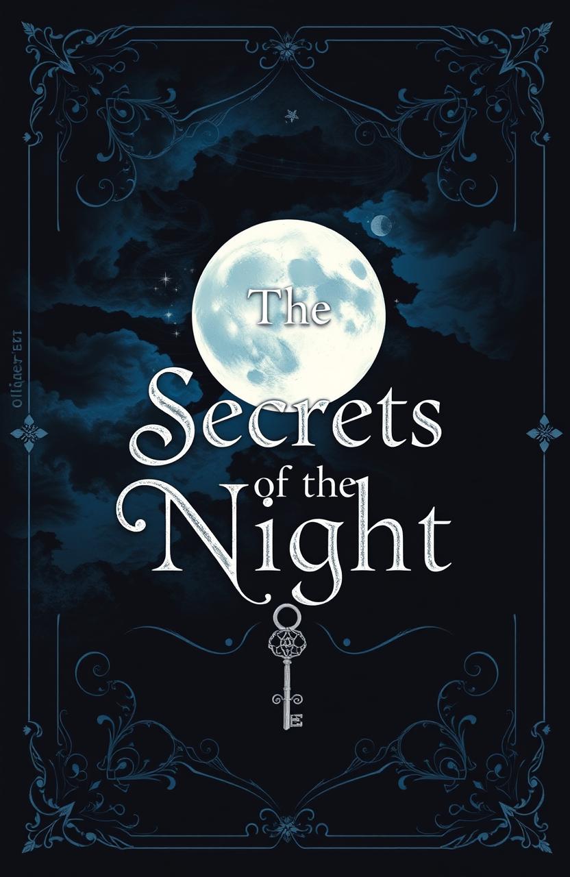 Create an artistic representation of a mysterious and elegant book cover titled 'The Secrets of the Night'