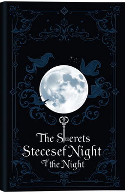 Create an artistic representation of a mysterious and elegant book cover titled 'The Secrets of the Night'