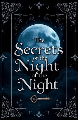Create an artistic representation of a mysterious and elegant book cover titled 'The Secrets of the Night'