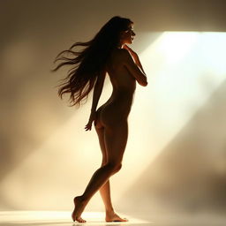 A beautiful and artistic representation of the human body, symbolizing freedom and self-expression, with graceful curves and soft lighting that accentuate the natural beauty of the form