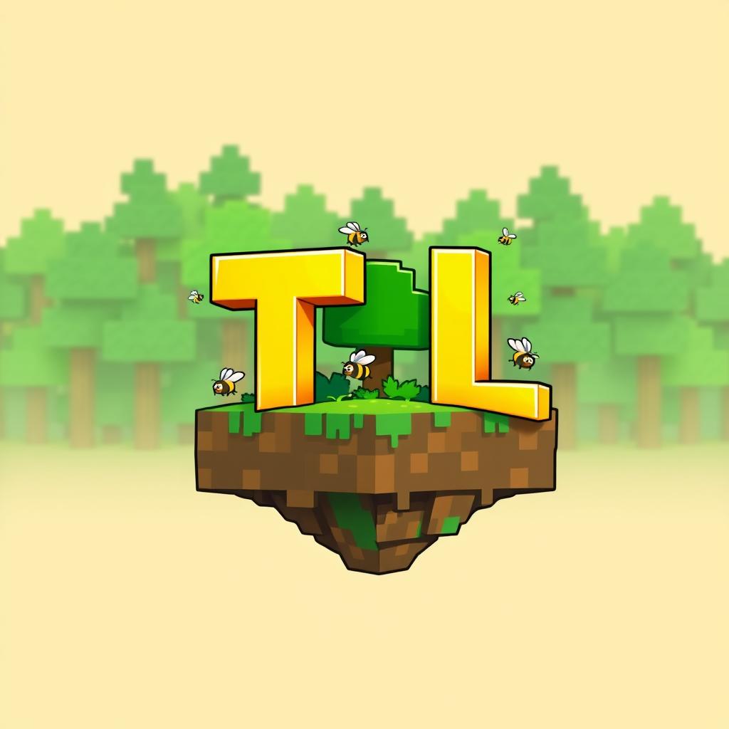 A logo design featuring the letters 'T' and 'L' in bold yellow, styled in a Minecraft aesthetic