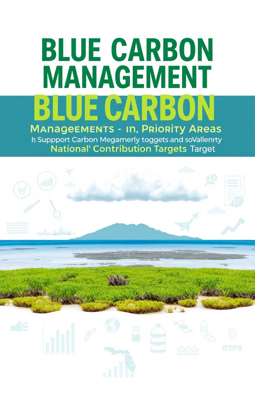 A book cover design focusing on carbon management with an emphasis on Blue Carbon Management in Priority Areas to Support Voluntary National Contribution Targets