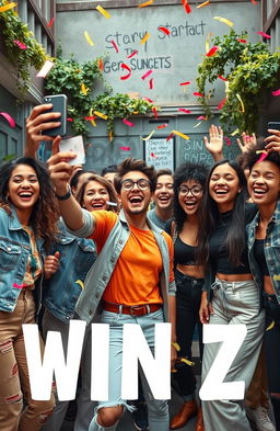 A vibrant and compelling scene depicting the essence of winning in the Gen Z era