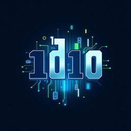 A creative logo design featuring an artistic arrangement of binary numbers (0s and 1s) creatively intertwined with various computer elements such as circuit patterns, microchips, and keyboard keys
