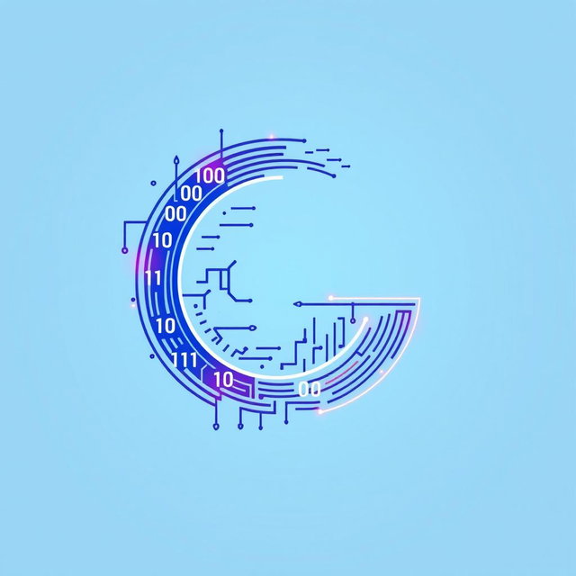 A creative logo designed from binary numbers (0s and 1s) intertwined with computer elements like circuit lines, microchips, and digital screens