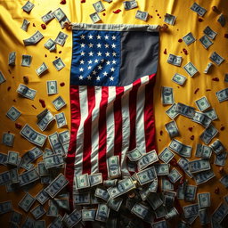 A striking image featuring a golden background adorned with the American flag, prominently displayed at the center
