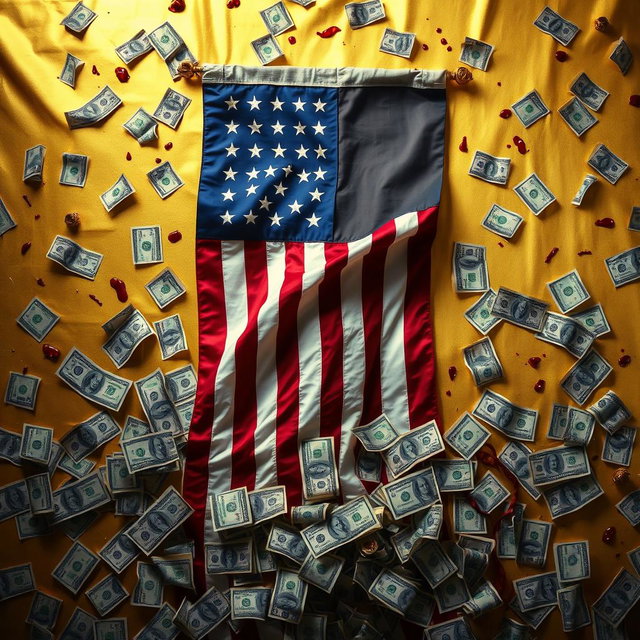 A striking image featuring a golden background adorned with the American flag, prominently displayed at the center