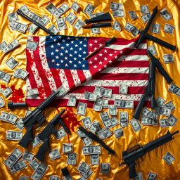 A striking image featuring a background of shimmering gold, prominently displaying the American flag