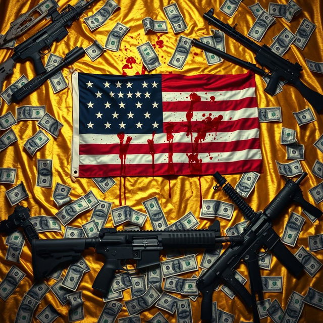 A striking image featuring a background of shimmering gold, prominently displaying the American flag