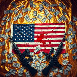 A striking image featuring a background of shimmering gold, prominently displaying the American flag