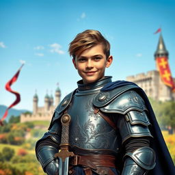 A young European medieval officer, proudly displaying a confident expression