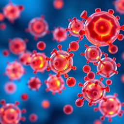 A detailed artistic representation of human stem cells with a blue background, arranged in a visually striking composition