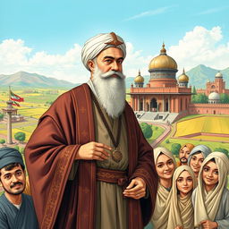 A historical depiction of Mirza Taqi Khan Amir Kabir, a prominent figure in 19th century Iran, actively working to improve the country