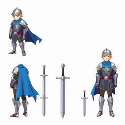 A detailed idle sprite sheet featuring a fantasy knight character, with distinct frames showing various idle animations