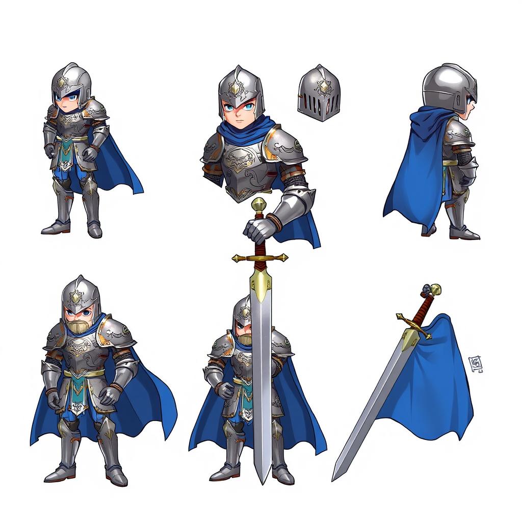 A detailed idle sprite sheet featuring a fantasy knight character, with distinct frames showing various idle animations