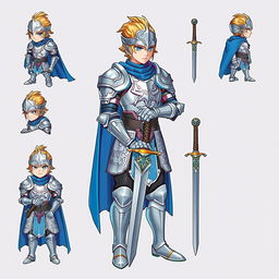 A detailed idle sprite sheet featuring a fantasy knight character, with distinct frames showing various idle animations