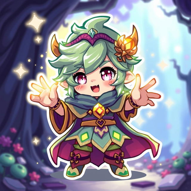 A vibrant and colorful idle sprite, showcasing a charming, pixelated character with an expressive face, intricate details on clothing, and various animated features