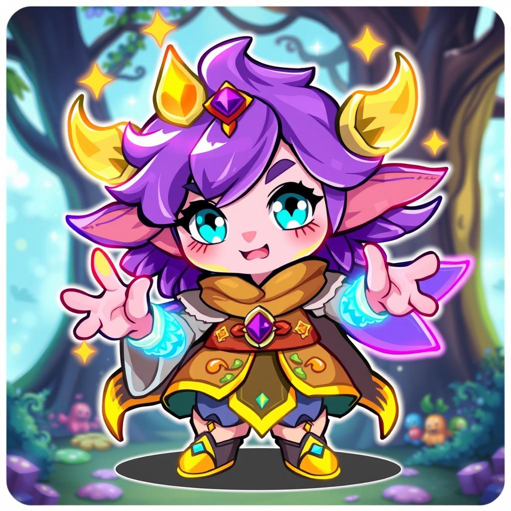 A vibrant and colorful idle sprite, showcasing a charming, pixelated character with an expressive face, intricate details on clothing, and various animated features