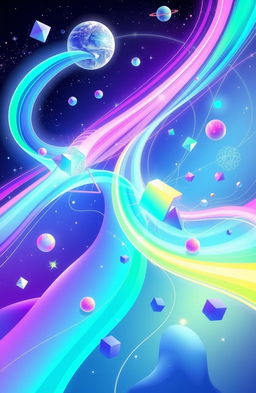 A vibrant and dynamic digital illustration of an 'Active Energy System', depicting various elements of energy flows and systems in a surrealistic manner