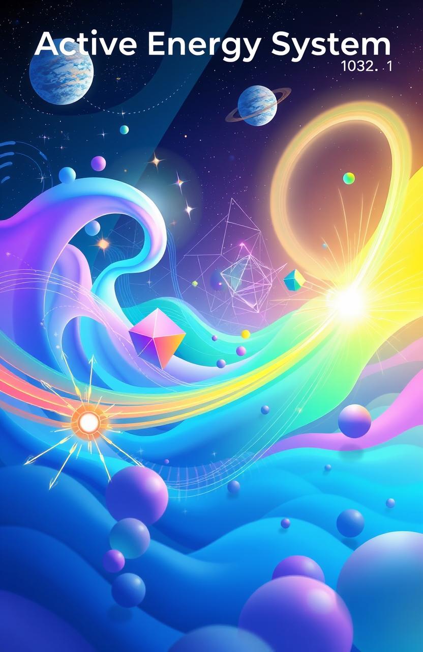 A vibrant and dynamic digital illustration of an 'Active Energy System', depicting various elements of energy flows and systems in a surrealistic manner