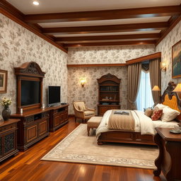 A beautifully designed TV bedroom interior in a traditional house style