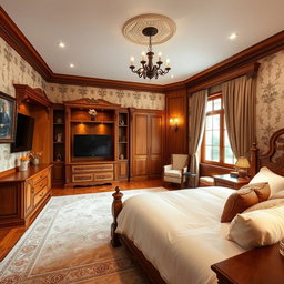 A beautifully designed TV bedroom interior in a traditional house style