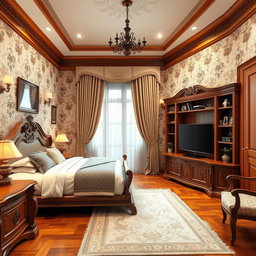 A beautifully designed TV bedroom interior in a traditional house style
