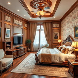 A beautifully designed TV bedroom interior in a traditional house style