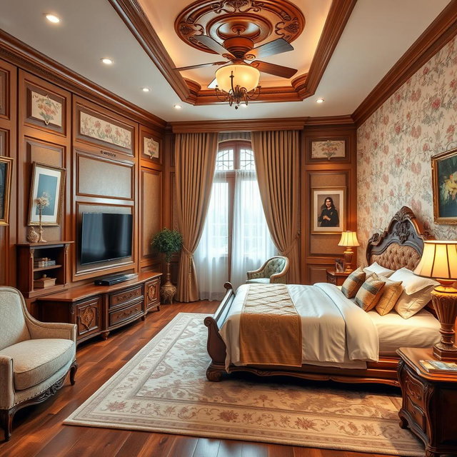 A beautifully designed TV bedroom interior in a traditional house style