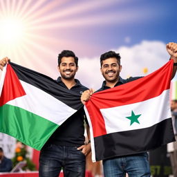 Two men representing their nations, celebrating victory, unity, hope, and pride